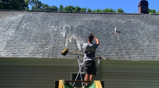 Before and after results of roof washing by Brunswick Power Washing in Brunswick